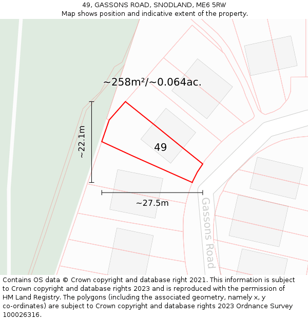 49, GASSONS ROAD, SNODLAND, ME6 5RW: Plot and title map