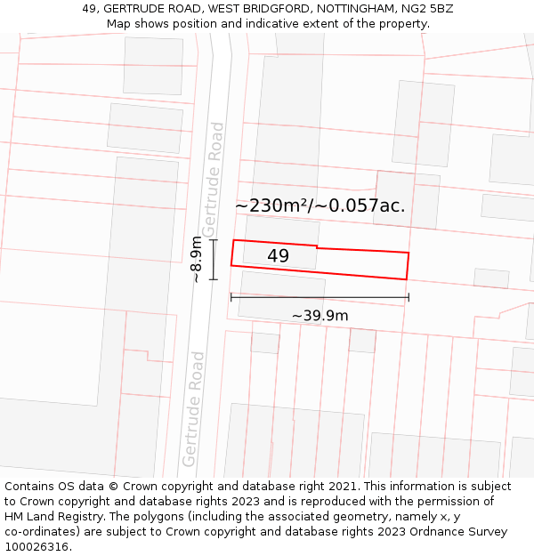 49, GERTRUDE ROAD, WEST BRIDGFORD, NOTTINGHAM, NG2 5BZ: Plot and title map