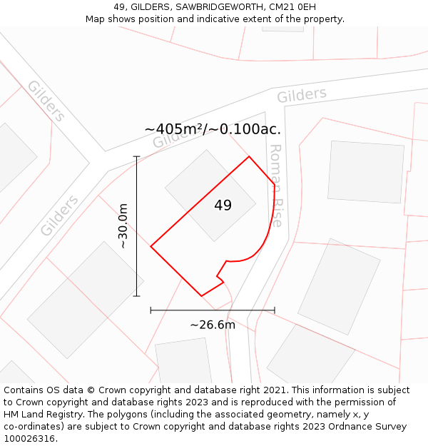 49, GILDERS, SAWBRIDGEWORTH, CM21 0EH: Plot and title map