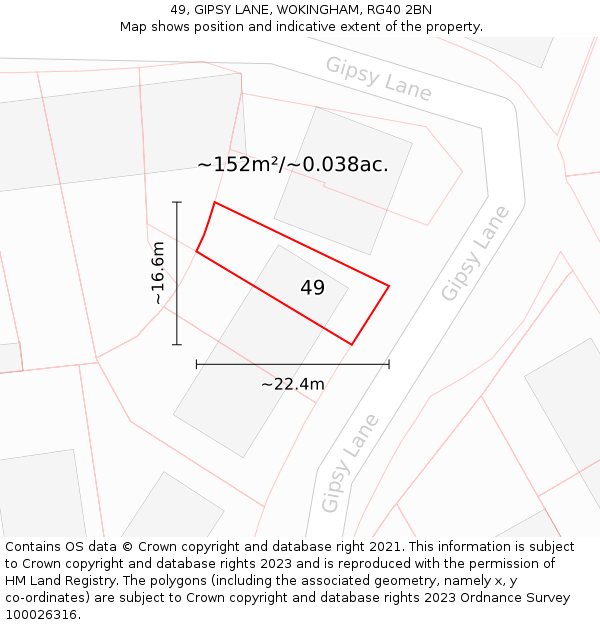 49, GIPSY LANE, WOKINGHAM, RG40 2BN: Plot and title map