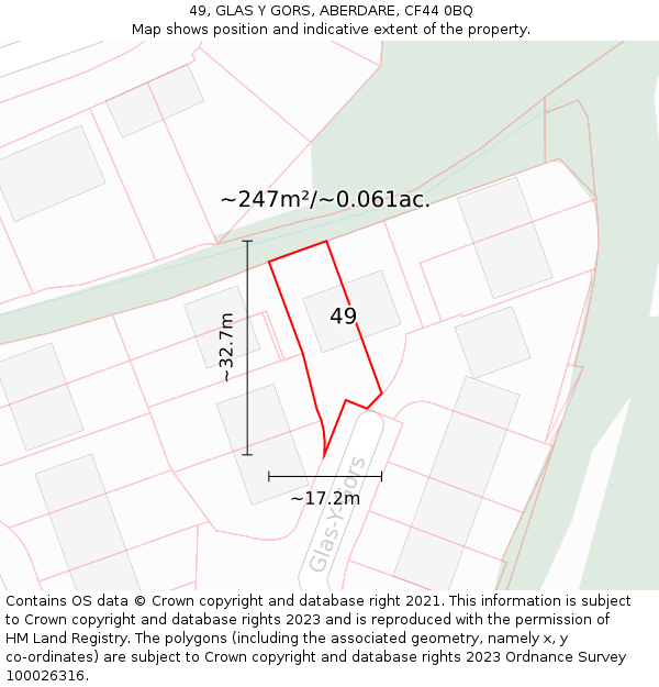 49, GLAS Y GORS, ABERDARE, CF44 0BQ: Plot and title map