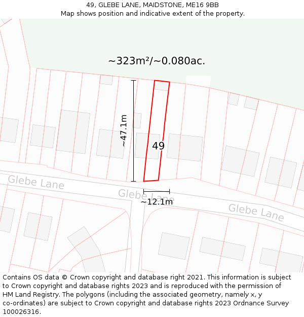 49, GLEBE LANE, MAIDSTONE, ME16 9BB: Plot and title map