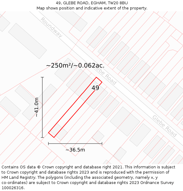 49, GLEBE ROAD, EGHAM, TW20 8BU: Plot and title map