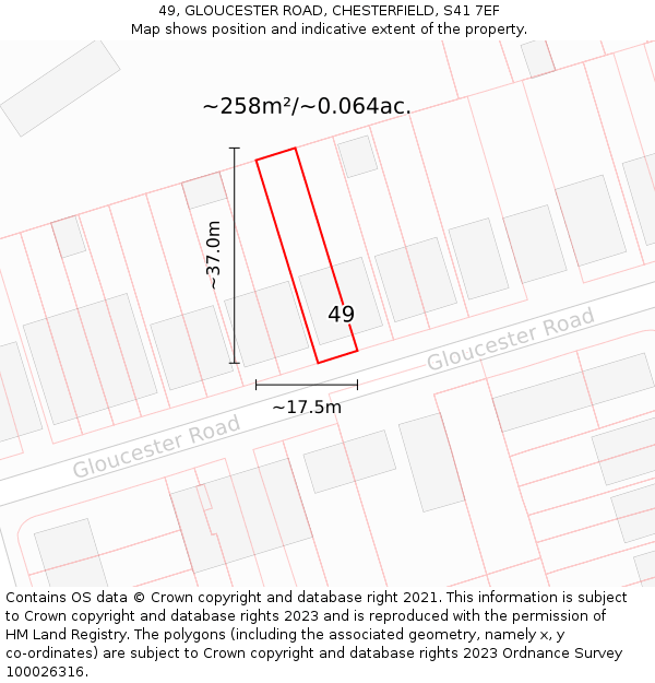 49, GLOUCESTER ROAD, CHESTERFIELD, S41 7EF: Plot and title map