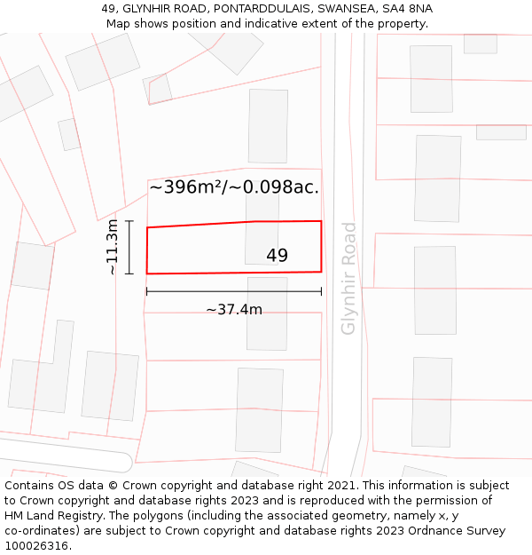 49, GLYNHIR ROAD, PONTARDDULAIS, SWANSEA, SA4 8NA: Plot and title map