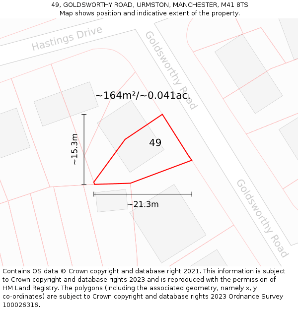 49, GOLDSWORTHY ROAD, URMSTON, MANCHESTER, M41 8TS: Plot and title map