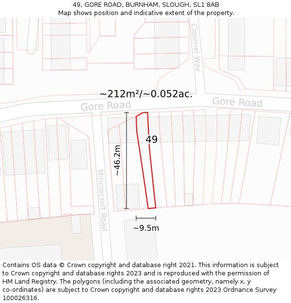 49, GORE ROAD, BURNHAM, SLOUGH, SL1 8AB: Plot and title map