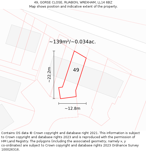 49, GORSE CLOSE, RUABON, WREXHAM, LL14 6BZ: Plot and title map