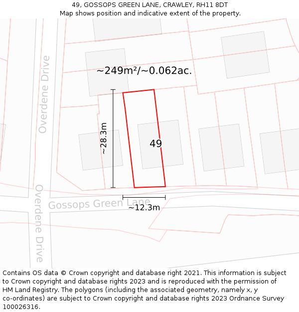 49, GOSSOPS GREEN LANE, CRAWLEY, RH11 8DT: Plot and title map