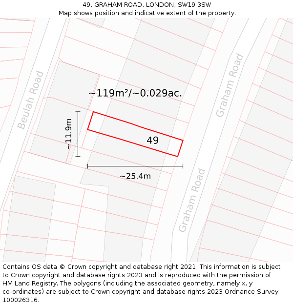 49, GRAHAM ROAD, LONDON, SW19 3SW: Plot and title map