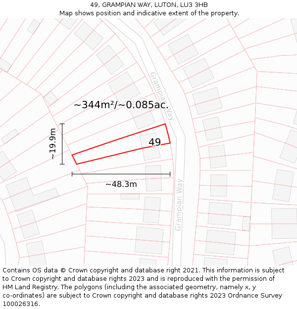 49, GRAMPIAN WAY, LUTON, LU3 3HB: Plot and title map