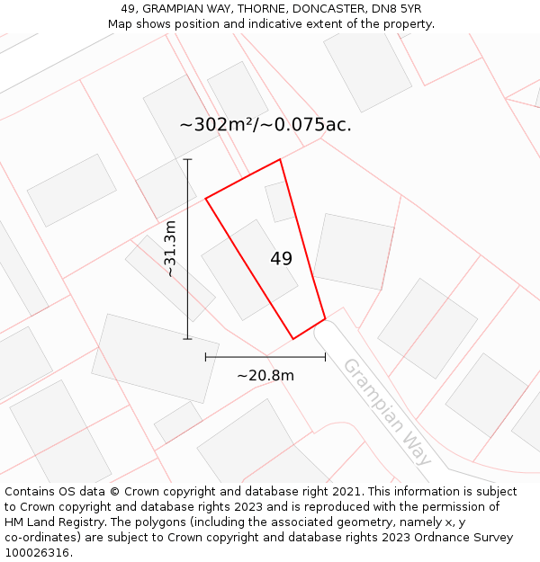 49, GRAMPIAN WAY, THORNE, DONCASTER, DN8 5YR: Plot and title map