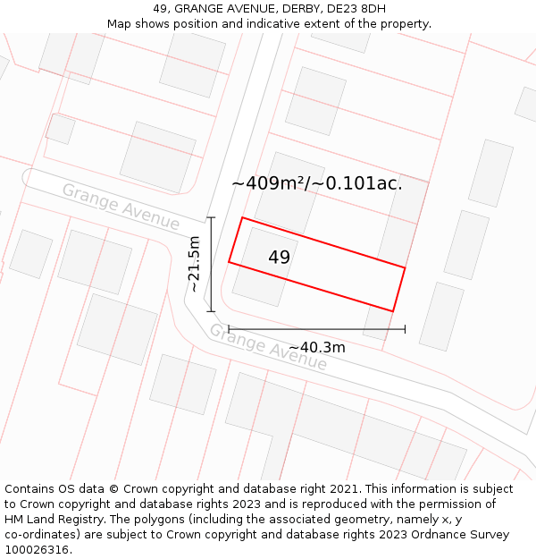 49, GRANGE AVENUE, DERBY, DE23 8DH: Plot and title map