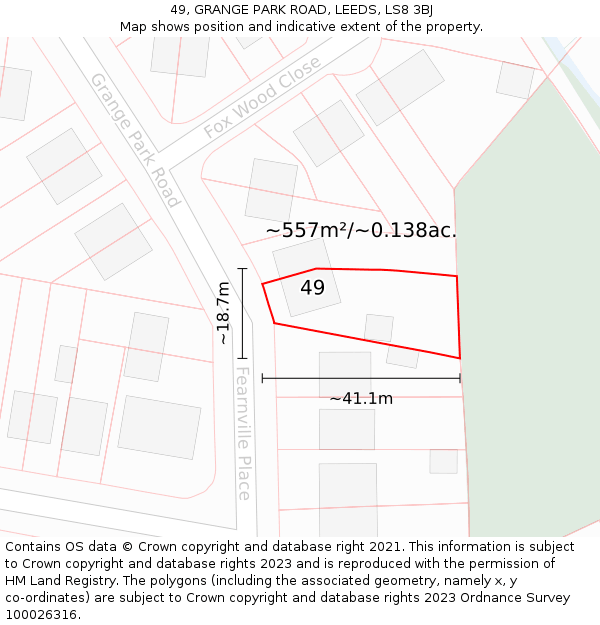 49, GRANGE PARK ROAD, LEEDS, LS8 3BJ: Plot and title map