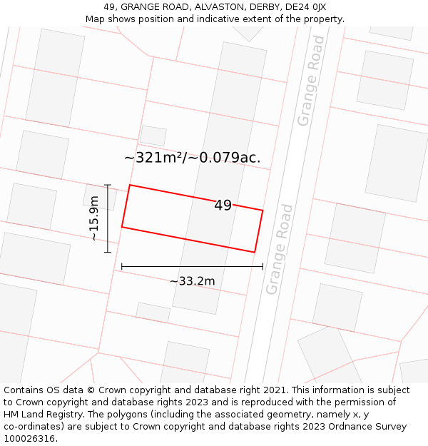 49, GRANGE ROAD, ALVASTON, DERBY, DE24 0JX: Plot and title map