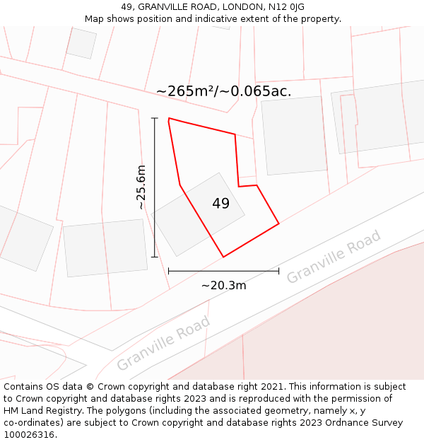 49, GRANVILLE ROAD, LONDON, N12 0JG: Plot and title map