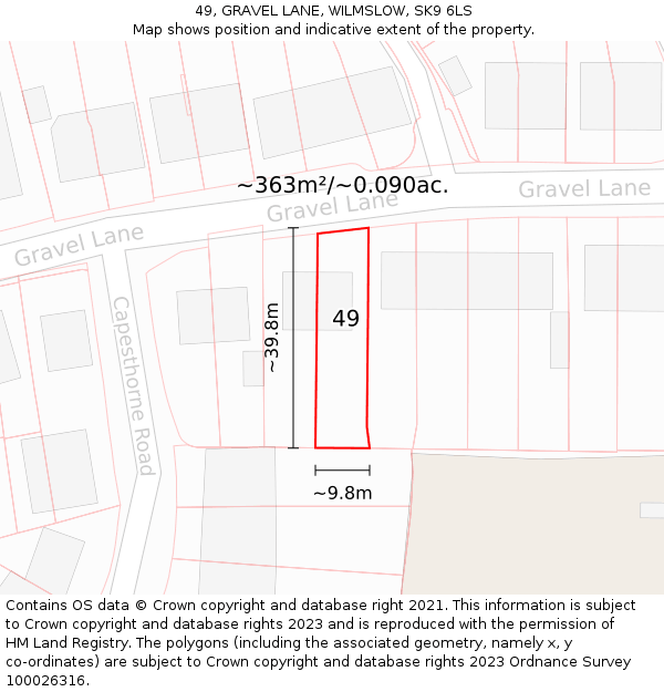 49, GRAVEL LANE, WILMSLOW, SK9 6LS: Plot and title map