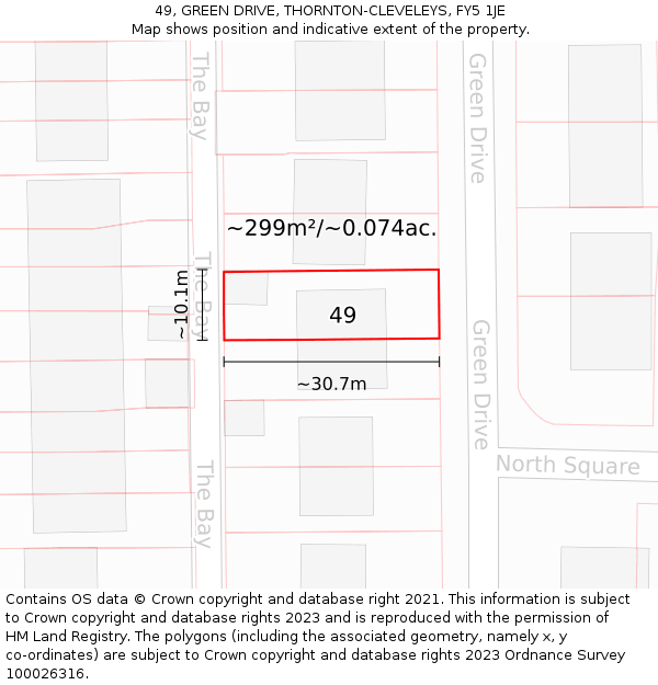 49, GREEN DRIVE, THORNTON-CLEVELEYS, FY5 1JE: Plot and title map