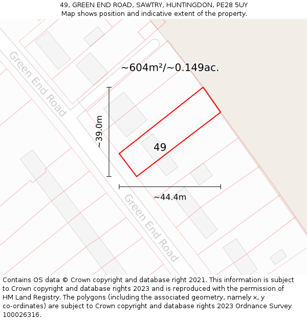 49, GREEN END ROAD, SAWTRY, HUNTINGDON, PE28 5UY: Plot and title map