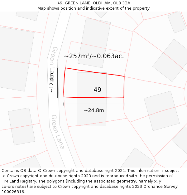 49, GREEN LANE, OLDHAM, OL8 3BA: Plot and title map