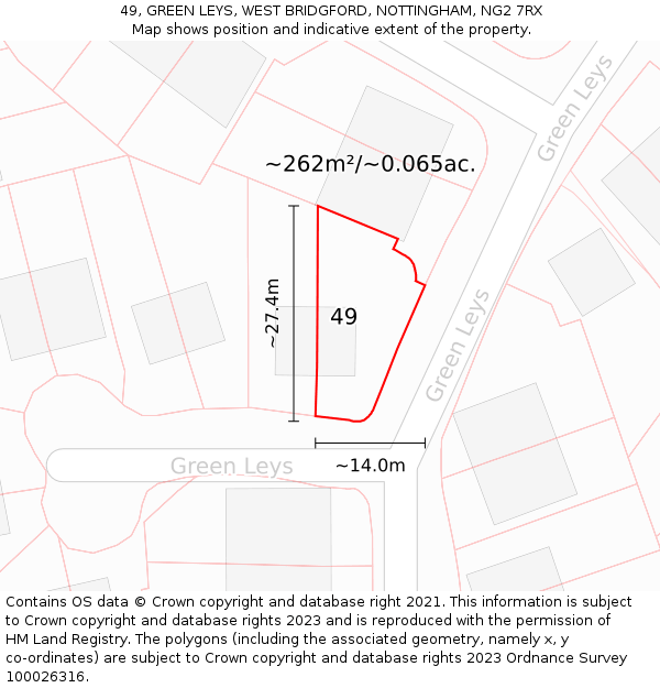 49, GREEN LEYS, WEST BRIDGFORD, NOTTINGHAM, NG2 7RX: Plot and title map