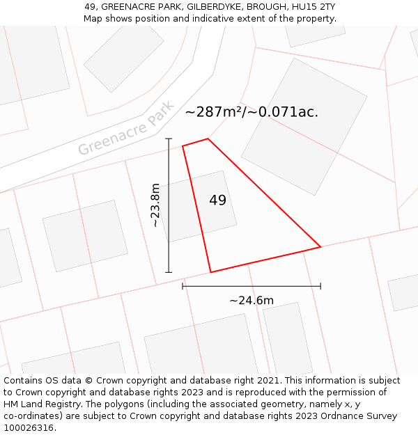 49, GREENACRE PARK, GILBERDYKE, BROUGH, HU15 2TY: Plot and title map