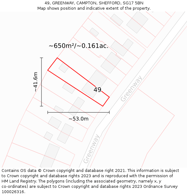 49, GREENWAY, CAMPTON, SHEFFORD, SG17 5BN: Plot and title map