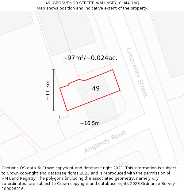 49, GROSVENOR STREET, WALLASEY, CH44 1AQ: Plot and title map