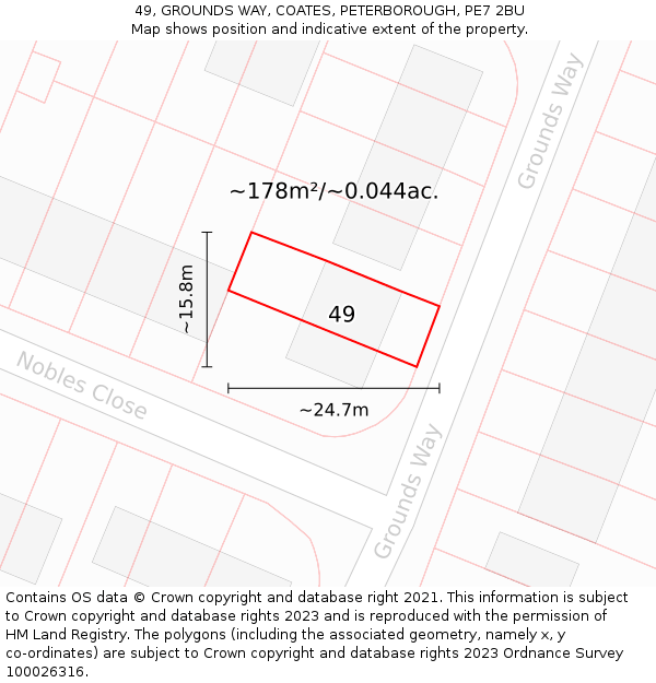 49, GROUNDS WAY, COATES, PETERBOROUGH, PE7 2BU: Plot and title map