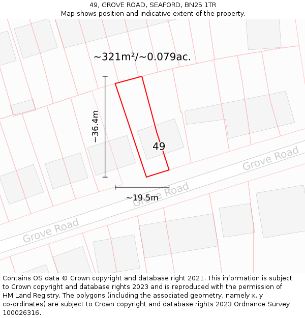 49, GROVE ROAD, SEAFORD, BN25 1TR: Plot and title map