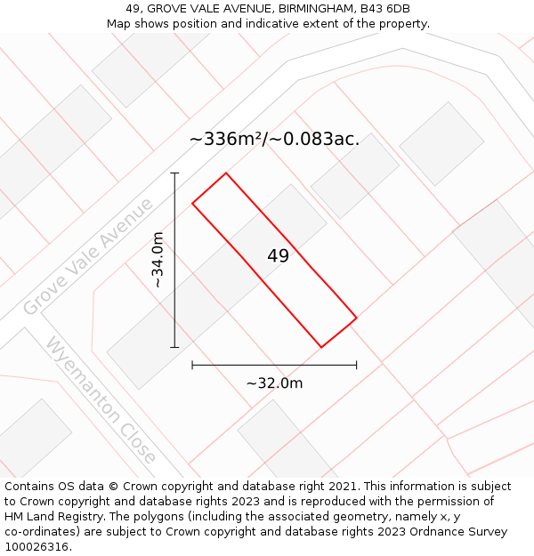 49, GROVE VALE AVENUE, BIRMINGHAM, B43 6DB: Plot and title map