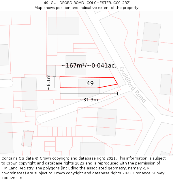 49, GUILDFORD ROAD, COLCHESTER, CO1 2RZ: Plot and title map