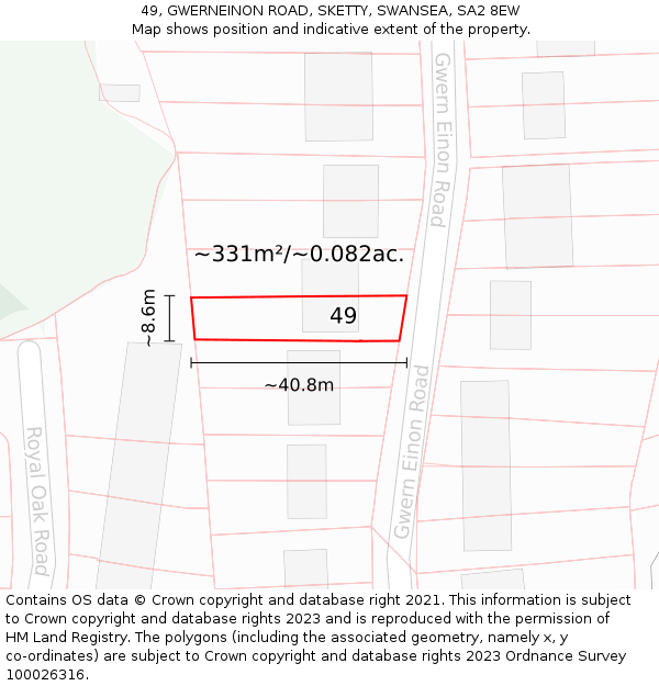 49, GWERNEINON ROAD, SKETTY, SWANSEA, SA2 8EW: Plot and title map