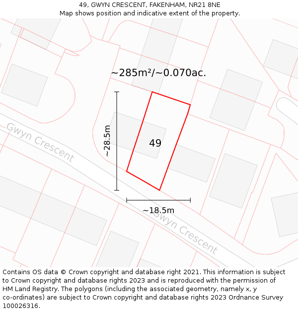 49, GWYN CRESCENT, FAKENHAM, NR21 8NE: Plot and title map