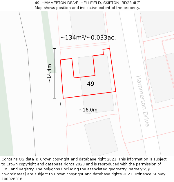 49, HAMMERTON DRIVE, HELLIFIELD, SKIPTON, BD23 4LZ: Plot and title map