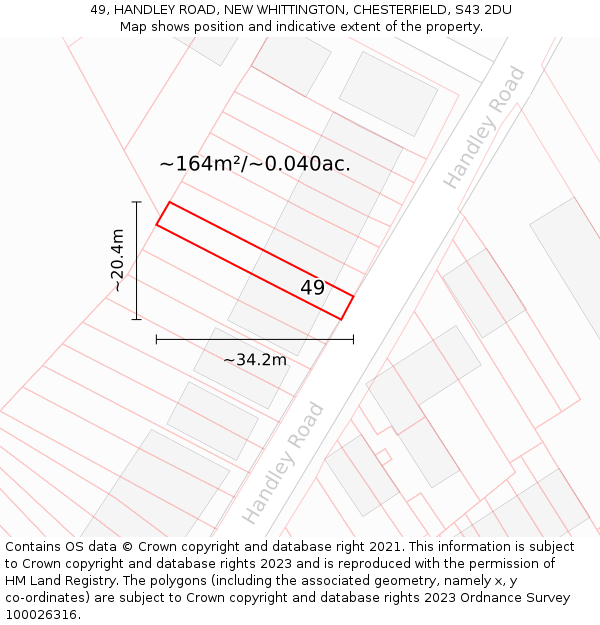 49, HANDLEY ROAD, NEW WHITTINGTON, CHESTERFIELD, S43 2DU: Plot and title map