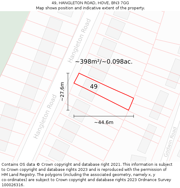 49, HANGLETON ROAD, HOVE, BN3 7GG: Plot and title map