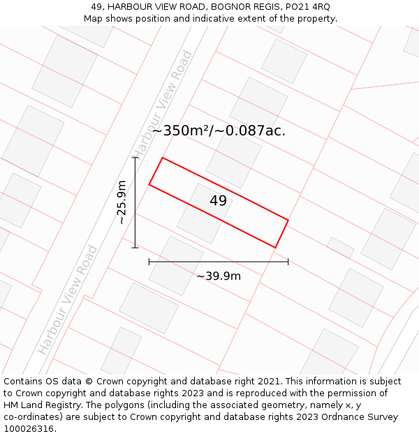 49, HARBOUR VIEW ROAD, BOGNOR REGIS, PO21 4RQ: Plot and title map
