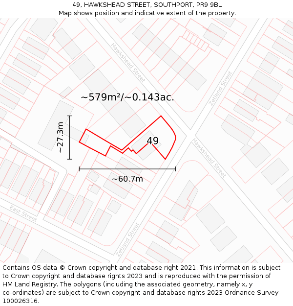 49, HAWKSHEAD STREET, SOUTHPORT, PR9 9BL: Plot and title map