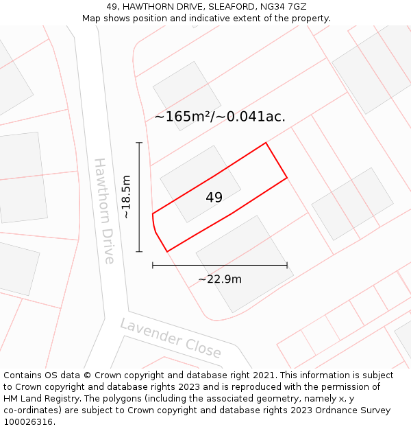 49, HAWTHORN DRIVE, SLEAFORD, NG34 7GZ: Plot and title map