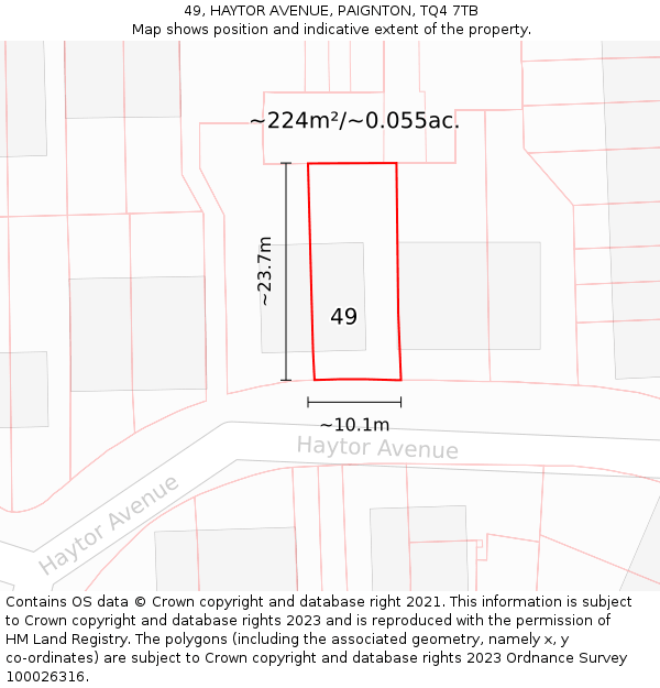 49, HAYTOR AVENUE, PAIGNTON, TQ4 7TB: Plot and title map