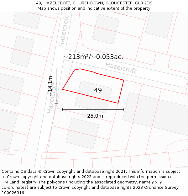 49, HAZELCROFT, CHURCHDOWN, GLOUCESTER, GL3 2DS: Plot and title map