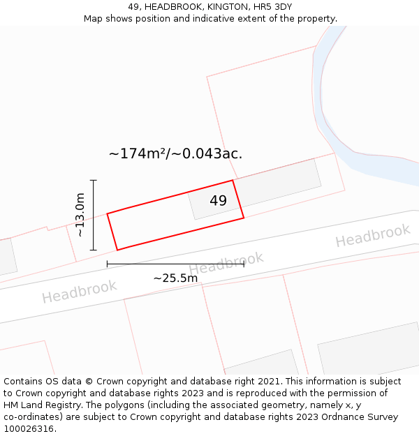 49, HEADBROOK, KINGTON, HR5 3DY: Plot and title map