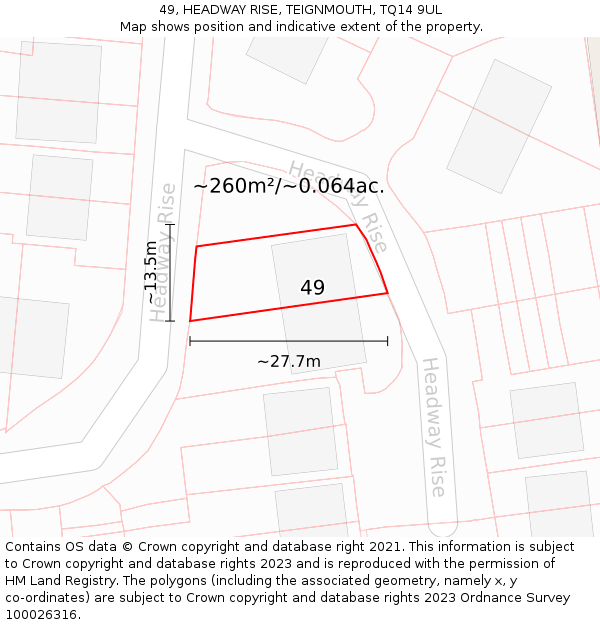 49, HEADWAY RISE, TEIGNMOUTH, TQ14 9UL: Plot and title map