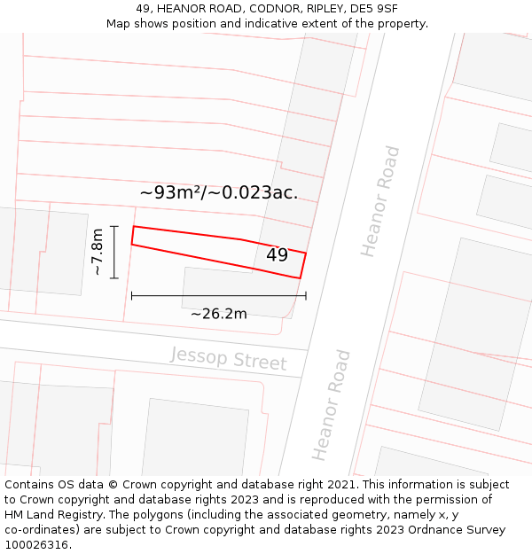 49, HEANOR ROAD, CODNOR, RIPLEY, DE5 9SF: Plot and title map