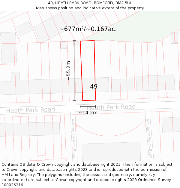 49, HEATH PARK ROAD, ROMFORD, RM2 5UL: Plot and title map