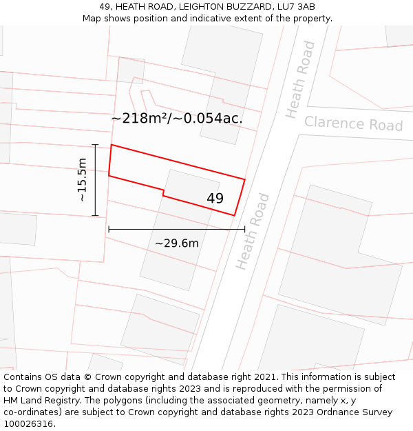 49, HEATH ROAD, LEIGHTON BUZZARD, LU7 3AB: Plot and title map