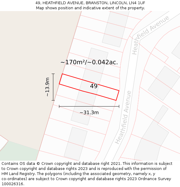 49, HEATHFIELD AVENUE, BRANSTON, LINCOLN, LN4 1UF: Plot and title map