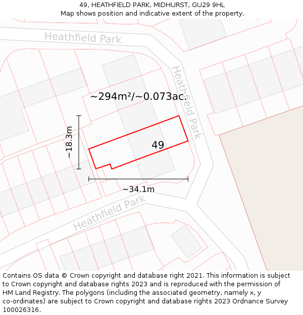 49, HEATHFIELD PARK, MIDHURST, GU29 9HL: Plot and title map