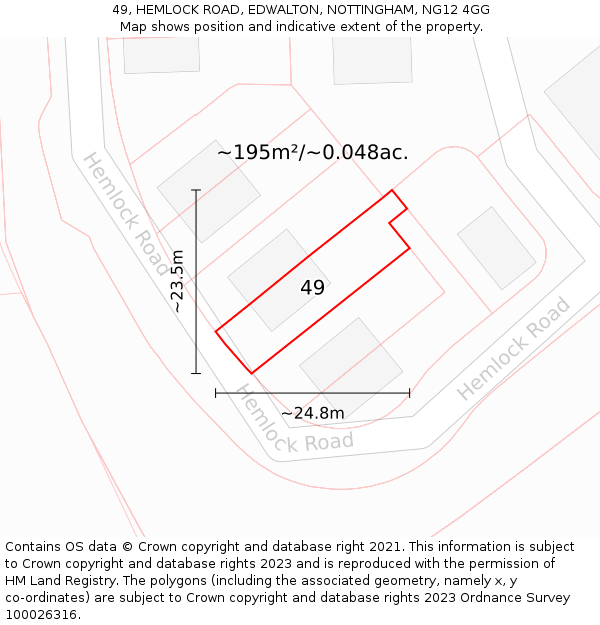 49, HEMLOCK ROAD, EDWALTON, NOTTINGHAM, NG12 4GG: Plot and title map